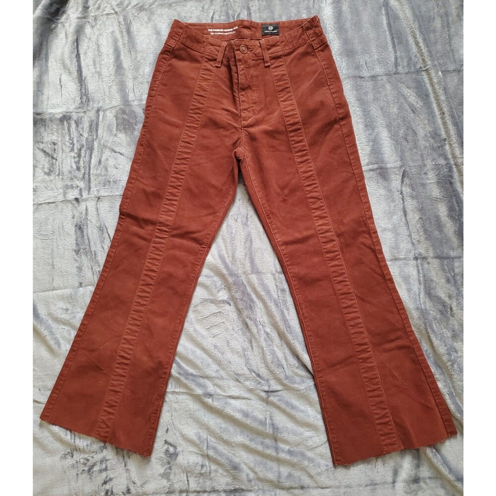 AG The Quinne High Rise Paneled Cropped Flair Jeans Size 27 Rich Crimson Raw Hem - Picture 5 of 16